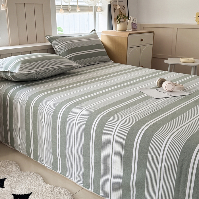 91家纺网 家纺一手货源 找家纺 首爱家纺 2025新款色织老粗布床单老粗布凉席三件套 绿条