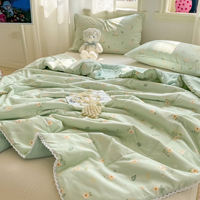 91家纺网 家纺一手货源 找家纺 慕尚家纺 2025新款水洗棉花边工艺羽丝棉卡通系列夏被 夏日蝴蝶