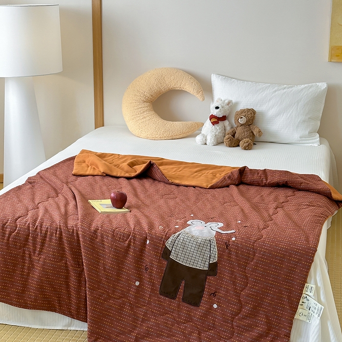 91家纺网 家纺一手货源 找家纺 月夏 2025新款全棉色织提花新疆棉花夏被被子被芯-彩点律动 彩点律动-桔色