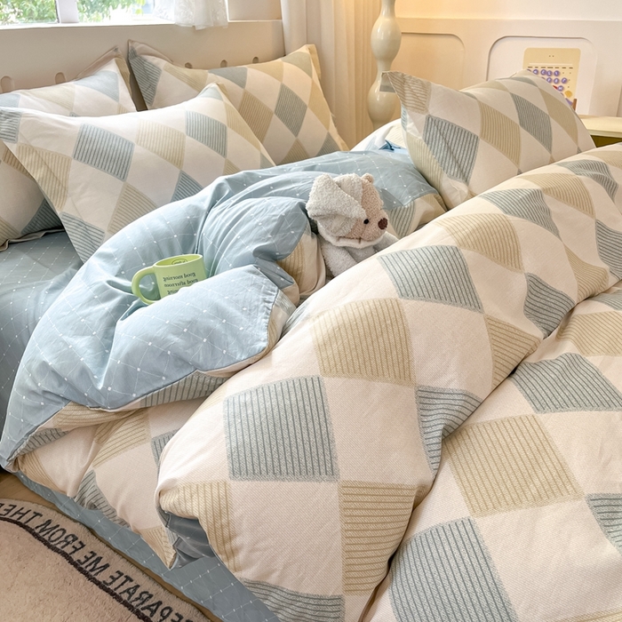 91家纺网 家纺一手货源 找家纺 大吉 2025新款100全棉纯棉喷气小清新被套四件套纯棉三件套床笠四件套单被套单枕套 向往