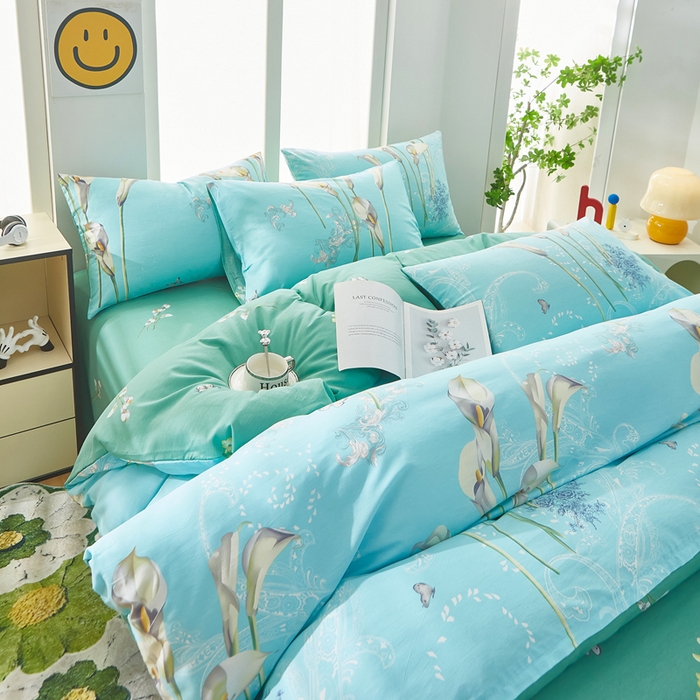 91家纺网 家纺一手货源 找家纺 黛妮雅 2025新款AB版全棉印花单被套床单枕套 百合情缘