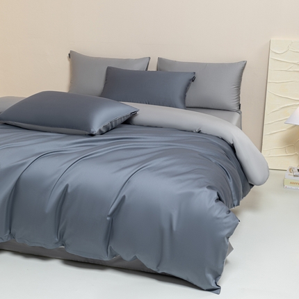 91家纺网 家纺一手货源 找家纺 舒慕家纺 2025新款100s高支贡缎长绒棉纯色四件套双拼四件套（送包装） 深灰-象牙灰