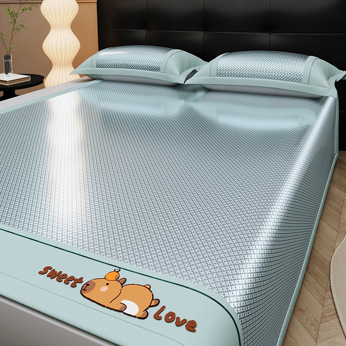 91家纺网 家纺一手货源 找家纺 迪乐妮 2025新款提花冰藤双面席床笠 床笠款-卡比巴拉-墨绿