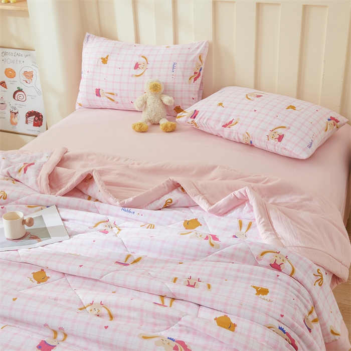 91家纺网 家纺一手货源 找家纺 2025新款小花款新疆棉花夏被【棉花含量100%】夏季空调被薄被子可机洗夏凉被 大耳兔-粉