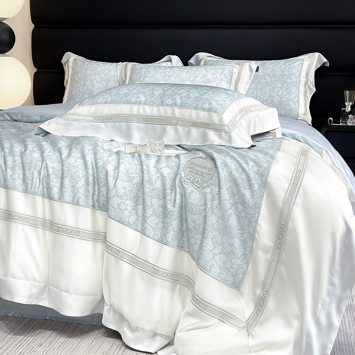 91家纺网 家纺一手货源 找家纺 高端轻奢A类母婴级兰精天丝全工艺刺绣四件套高端真丝夏季丝滑裸睡床上用品  维曼-香颂绿