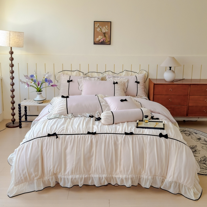 91家纺网 家纺一手货源 找家纺 狂想家（床边故事）2025赛琳法式高定四件套 赛琳茶花粉