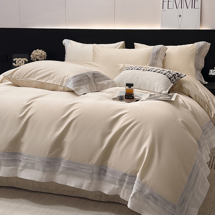 91家纺网 家纺一手货源 找家纺  2025新款直播爆款A类100支长绒棉夹棉床盖床笠四件套全棉纯棉床单加厚高端重工刺绣四季款床上用品 瑾雅-束缦杏