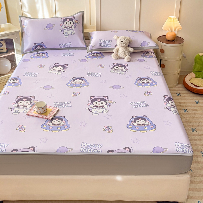 91家纺网 家纺一手货源 找家纺 富馨莱 2025新款床笠款冰藤印花凉席A类抗菌冰丝席支持定制尺寸 淘气喵