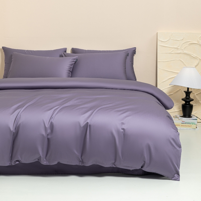 91家纺网 家纺一手货源 找家纺 舒慕家纺 2025新款100s高支贡缎长绒棉纯色四件套双拼四件套（送包装） 香芋紫