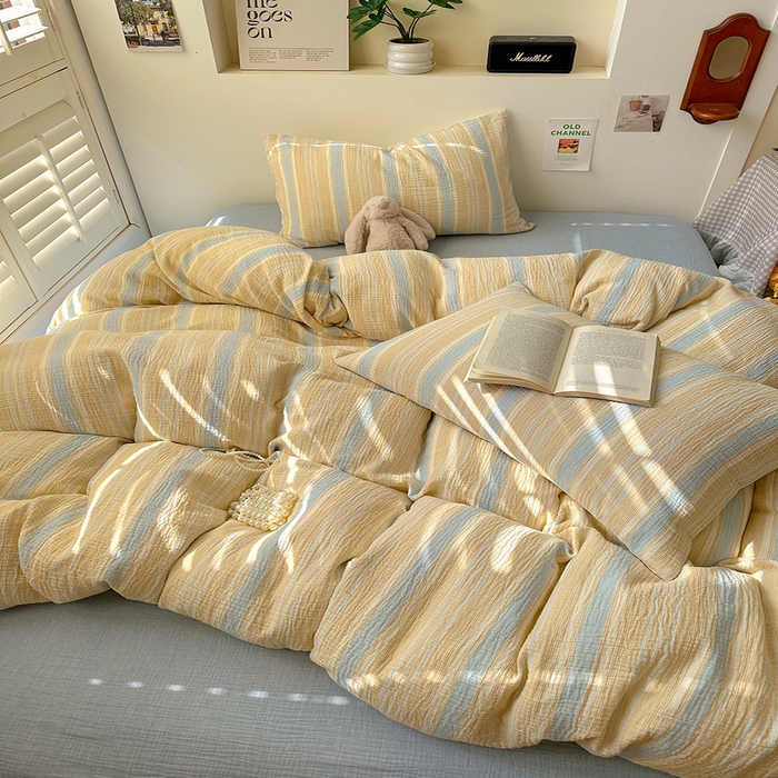 91家纺网 家纺一手货源 找家纺 田野2025新款全棉皱皱纱四件套 时予-桔兰