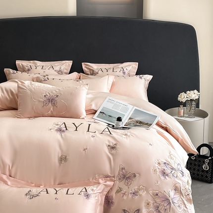 2025新款纯棉绣花四件套-蝶语（控价劵后218（严格按控价来） 粉玉