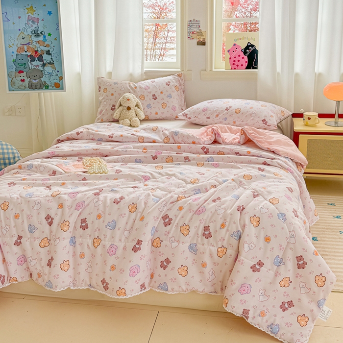 91家纺网 家纺一手货源 找家纺 慕尚家纺 2025新款水洗棉花边工艺羽丝棉卡通系列夏被 小奶狗