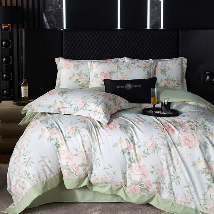 91家纺网 家纺一手货源 找家纺 棠颂 2025新款s莱赛尔天丝数码印花四件套（礼盒款） 南枝