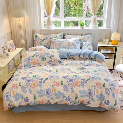 大吉 2025新款100全棉纯棉喷气小清新被套四件套纯棉三件套床笠四件套单被套单枕套 山茶花开