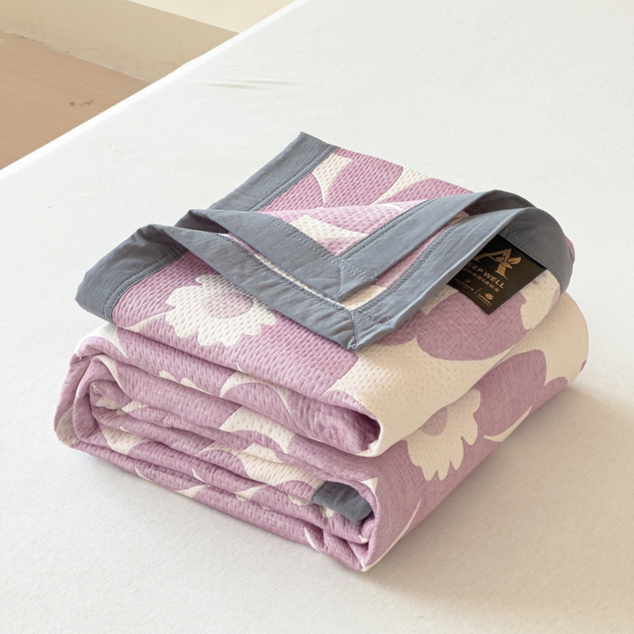 91家纺网 家纺一手货源 找家纺 2025新款A类纯棉针织三层纱提花多功能毯 紫色-愿景