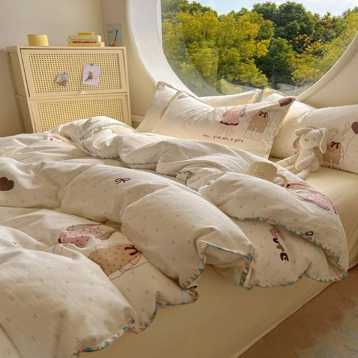 91家纺网 家纺一手货源 找家纺 葡萄家 2025爆款高克重彩色三角针A类针织双层纱四件套 提供买家秀 兔小姐