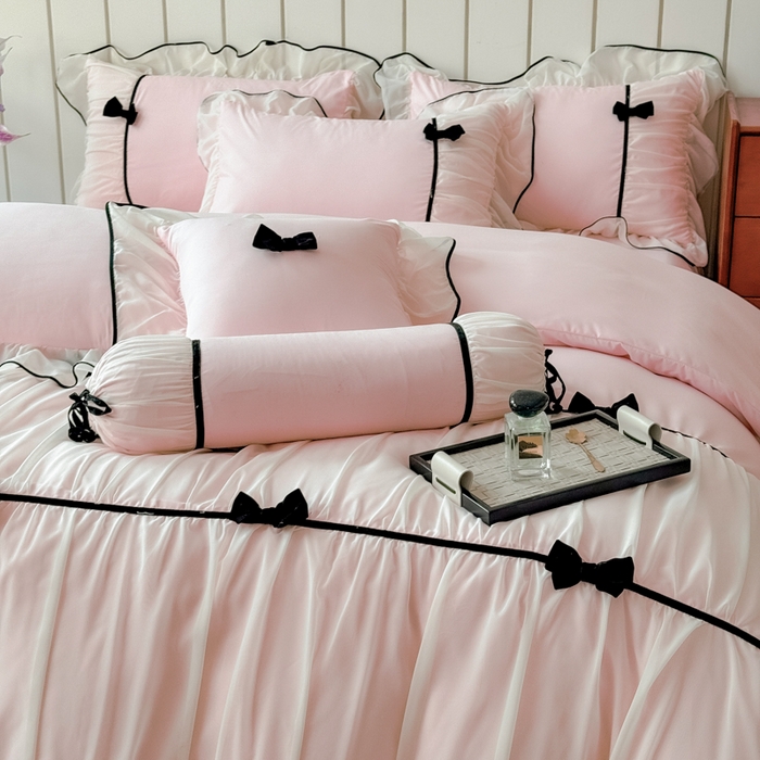 91家纺网 家纺一手货源 找家纺 狂想家（床边故事）2025赛琳法式高定四件套 赛琳蜜桃粉