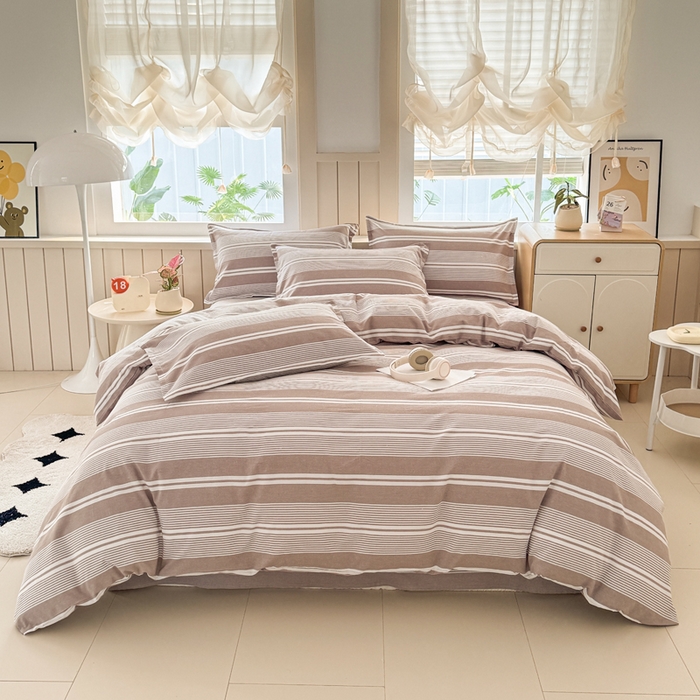 91家纺网 家纺一手货源 找家纺 首爱家纺 2025新款色织老粗布床单老粗布凉席三件套 咖格