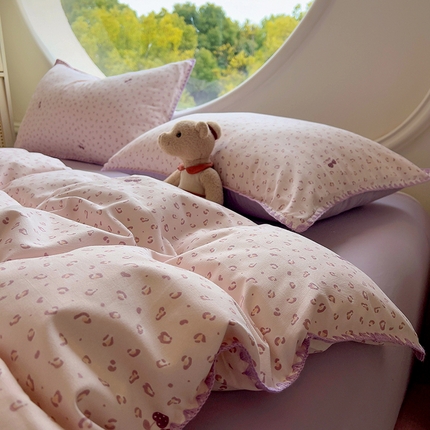 葡萄家 2025爆款高克重彩色三角针A类针织双层纱四件套 提供买家秀 幸绘紫