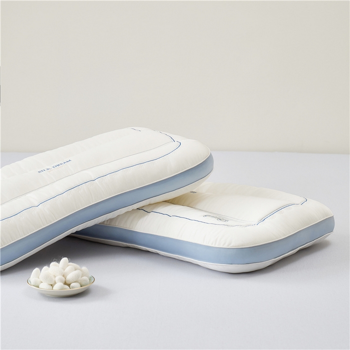 91家纺网 家纺一手货源 找家纺 昕科 2025新款蚕丝蝴蝶立体枕头-莱赛尔天丝桑蚕丝绣花枕芯蝴蝶刺绣枕 蚕丝蝴蝶枕-蓝色