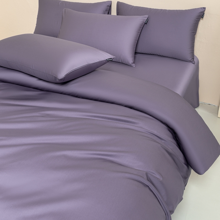 91家纺网 家纺一手货源 找家纺 舒慕家纺 2025新款100s高支贡缎长绒棉纯色四件套双拼四件套（送包装） 香芋紫