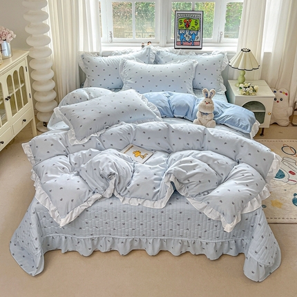 麦朵家居2025新款双层纱针织棉床盖款四件套 蝴蝶-蓝