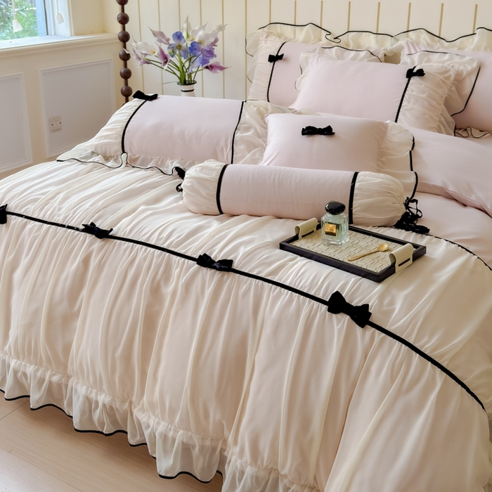 91家纺网 家纺一手货源 找家纺 狂想家（床边故事）2025赛琳法式高定四件套 赛琳茶花粉