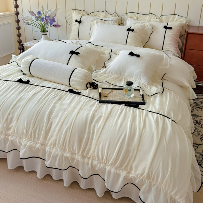 91家纺网 家纺一手货源 找家纺 狂想家（床边故事）2025赛琳法式高定四件套 赛琳奶昔白