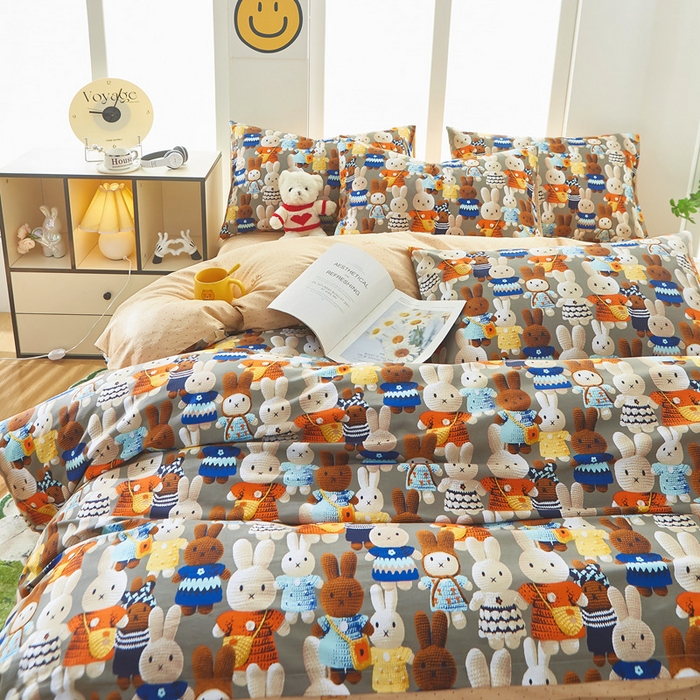 91家纺网 家纺一手货源 找家纺 黛妮雅 2025新款AB版全棉印花单被套床单枕套 幸运兔