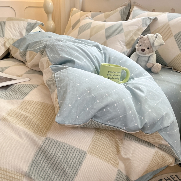 91家纺网 家纺一手货源 找家纺 大吉 2025新款100全棉纯棉喷气小清新被套四件套纯棉三件套床笠四件套单被套单枕套 向往