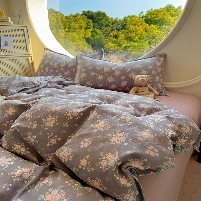 91家纺网 家纺一手货源 找家纺 葡萄家 2025爆款高克重彩色三角针A类针织双层纱四件套 提供买家秀 茉福灰