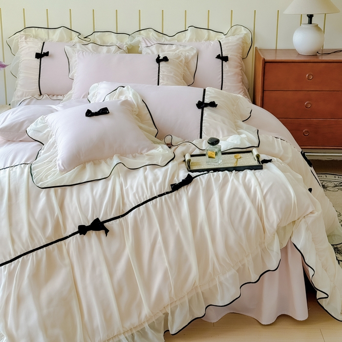 91家纺网 家纺一手货源 找家纺 狂想家（床边故事）2025赛琳法式高定四件套 赛琳茶花粉