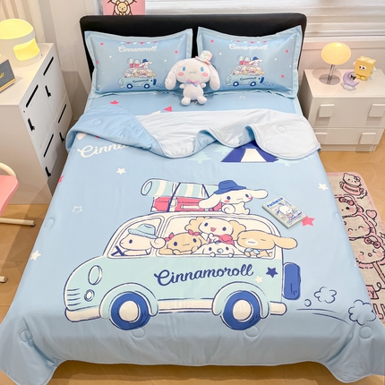 2025新款正版授权A类大版数码印花三丽鸥可机洗1200D冰丝凉席席子凉席可组合针织棉夏被四件套-平铺款 平铺款-伙伴玉桂狗