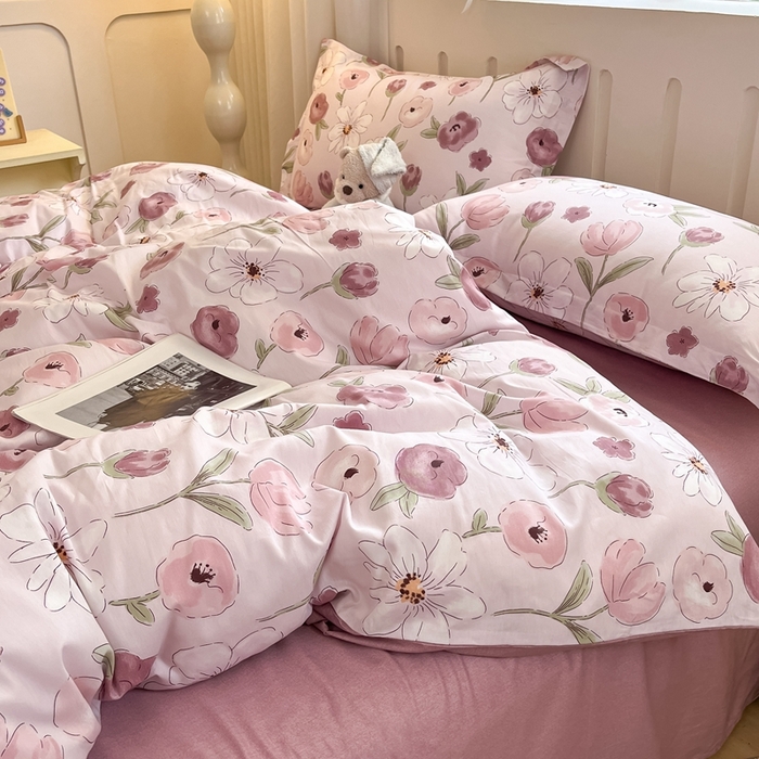 91家纺网 家纺一手货源 找家纺 大吉 2025新款100全棉纯棉喷气小清新被套四件套纯棉三件套床笠四件套单被套单枕套 幸福时光