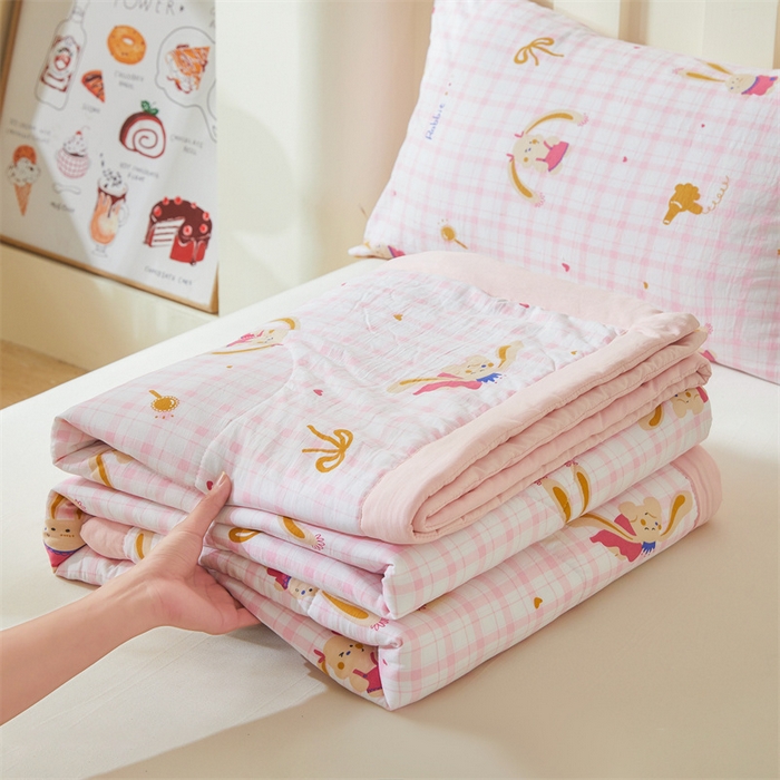 91家纺网 家纺一手货源 找家纺 2025新款小花款新疆棉花夏被【棉花含量100%】夏季空调被薄被子可机洗夏凉被 大耳兔-粉