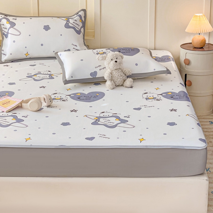 91家纺网 家纺一手货源 找家纺 富馨莱 2025新款床笠款冰藤印花凉席A类抗菌冰丝席支持定制尺寸 星星狗