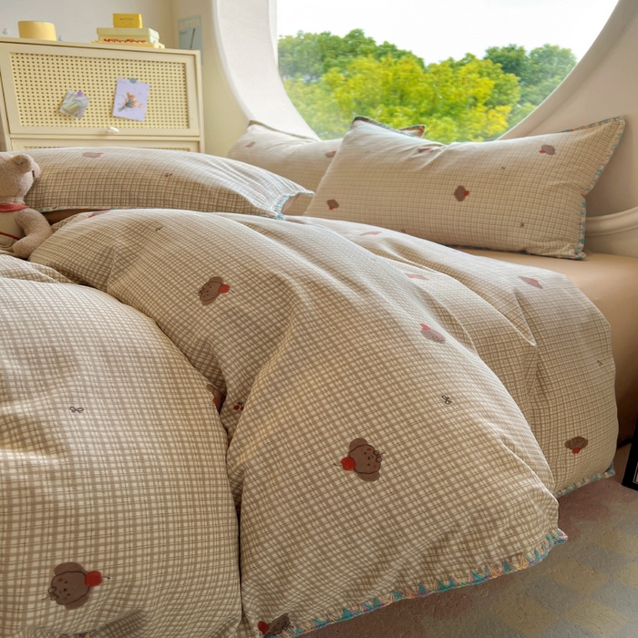 91家纺网 家纺一手货源 找家纺 葡萄家 2025爆款高克重彩色三角针A类针织双层纱四件套 提供买家秀 布莱尔