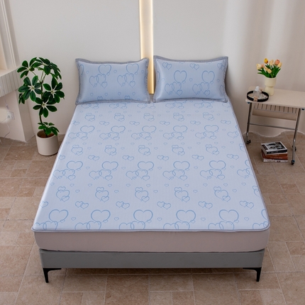 91家纺网 家纺一手货源 找家纺 （总）凌云家纺  2025新款提花凉感冰丝席床笠款三明治凉席三件套