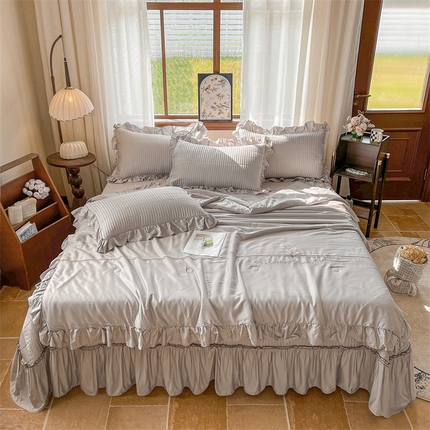 91家纺网 家纺一手货源 找家纺 恒爱家纺 2025新款莫代尔凤铃花多功能夏被床盖四件套 凤铃花-绅士灰