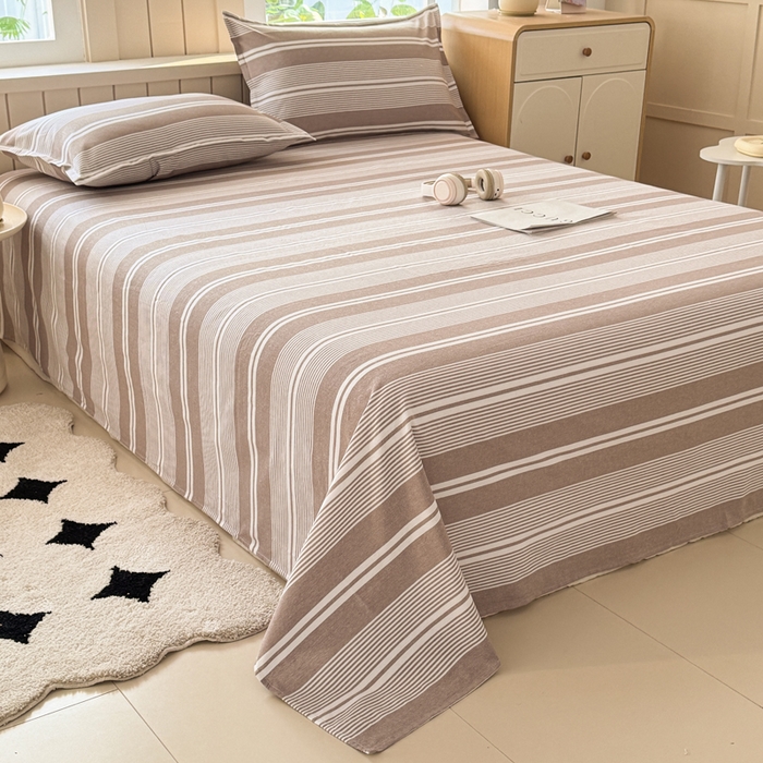 91家纺网 家纺一手货源 找家纺 首爱家纺 2025新款色织老粗布床单老粗布凉席三件套 咖格