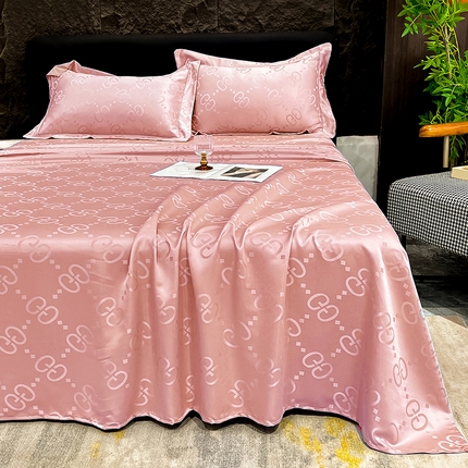 91家纺网 家纺一手货源 找家纺 经年 2025新款水洗真丝冰丝天丝提花单床单 洛克系列 洛克-粉玉单床单