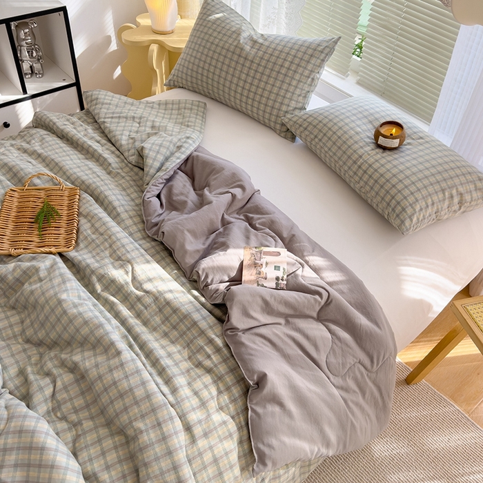 91家纺网 家纺一手货源 找家纺 2025新款无印风夏被 咖大格