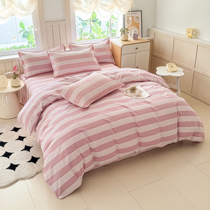 91家纺网 家纺一手货源 找家纺 首爱家纺 2025新款色织老粗布四件套全棉四件套纯棉四件套 错落