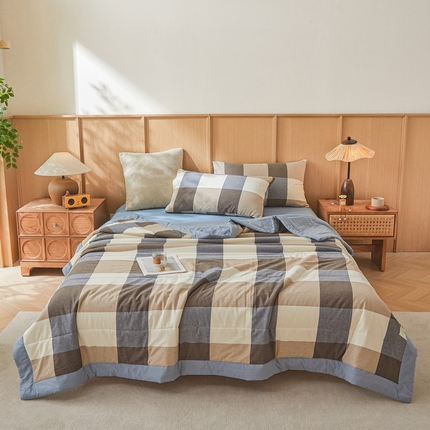 91家纺网 家纺一手货源 找家纺 伊人坊 A类水洗棉新疆棉花夏被 蓝灰大格