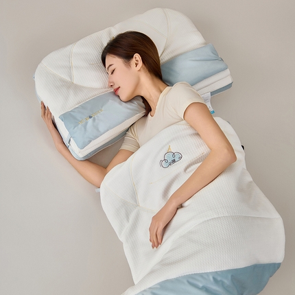 昕科 2025新款云颈二合一可拆卸牵引枕芯-小被子小毯子枕头刺绣双层枕芯 云颈二合一枕-蓝色