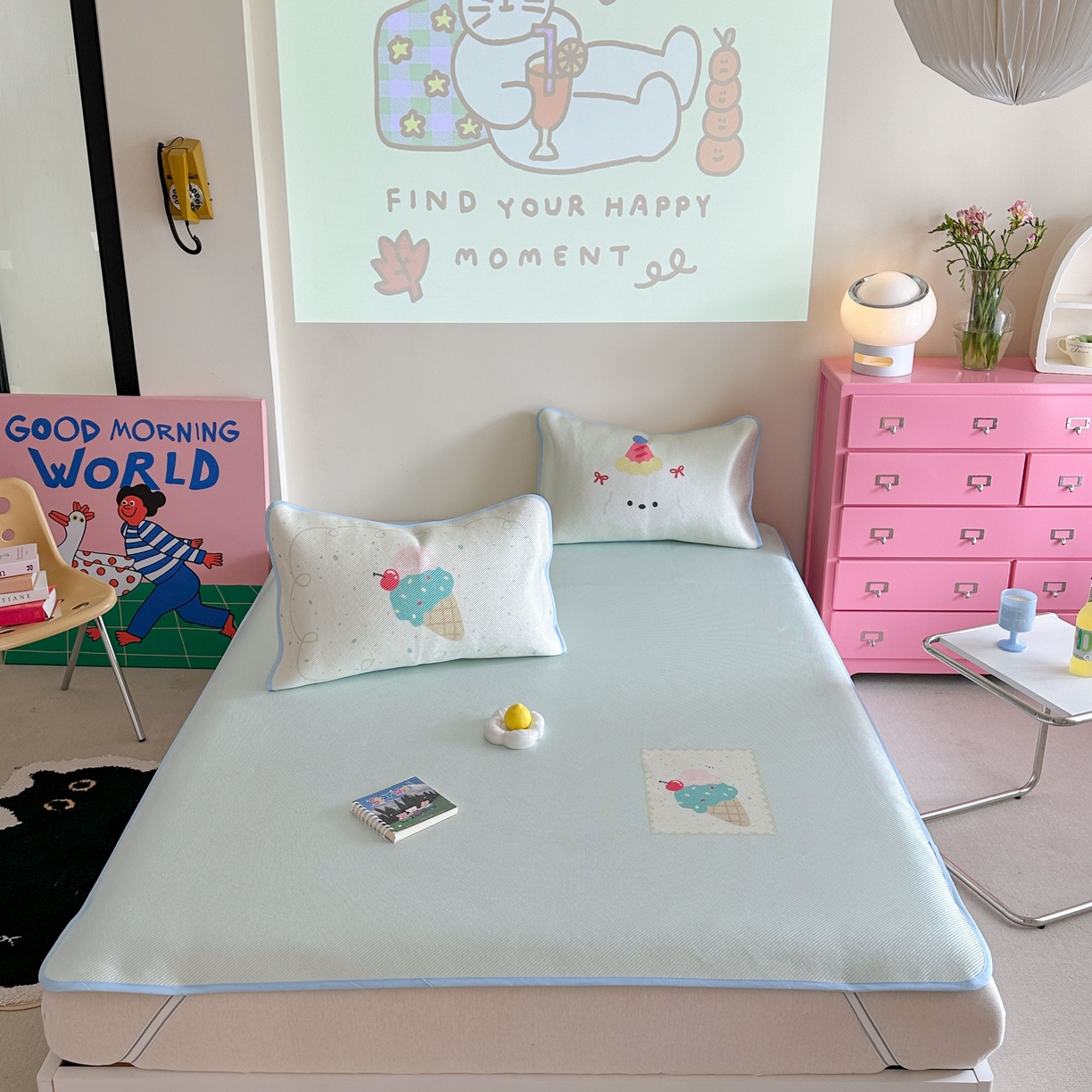 91家纺网 家纺一手货源 找家纺 美乐迪家纺 2025新款数码印花养生冰藤凉席 冰淇淋