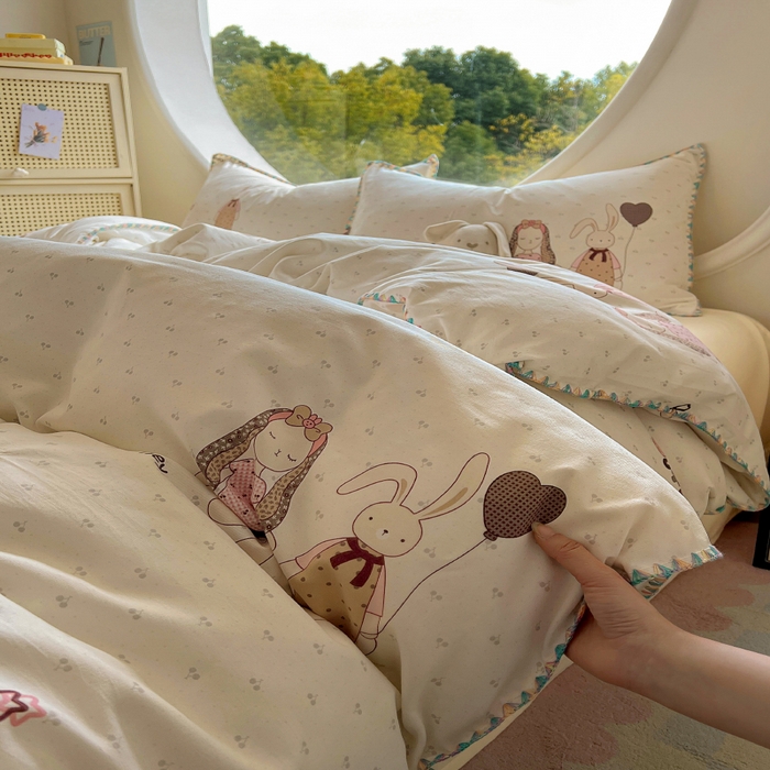 91家纺网 家纺一手货源 找家纺 葡萄家 2025爆款高克重彩色三角针A类针织双层纱四件套 提供买家秀 兔小姐