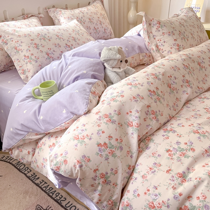 91家纺网 家纺一手货源 找家纺 大吉 2025新款100全棉纯棉喷气小清新被套四件套纯棉三件套床笠四件套单被套单枕套 花语蔷薇