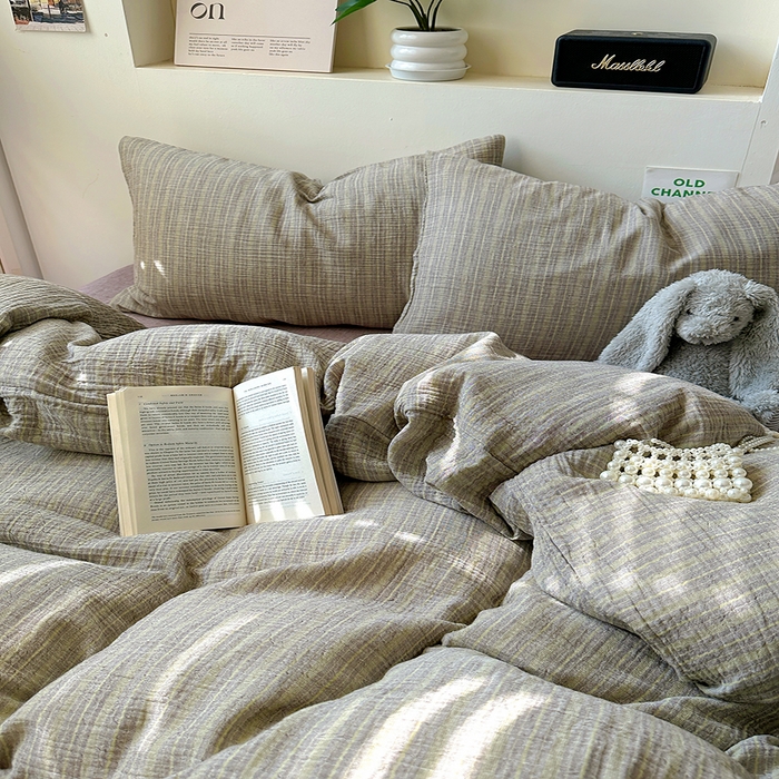 91家纺网 家纺一手货源 找家纺 田野2025新款全棉皱皱纱四件套 小半-亚麻棕