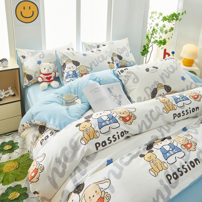 91家纺网 家纺一手货源 找家纺 黛妮雅 2025新款AB版全棉印花单被套床单枕套 萌酷狗